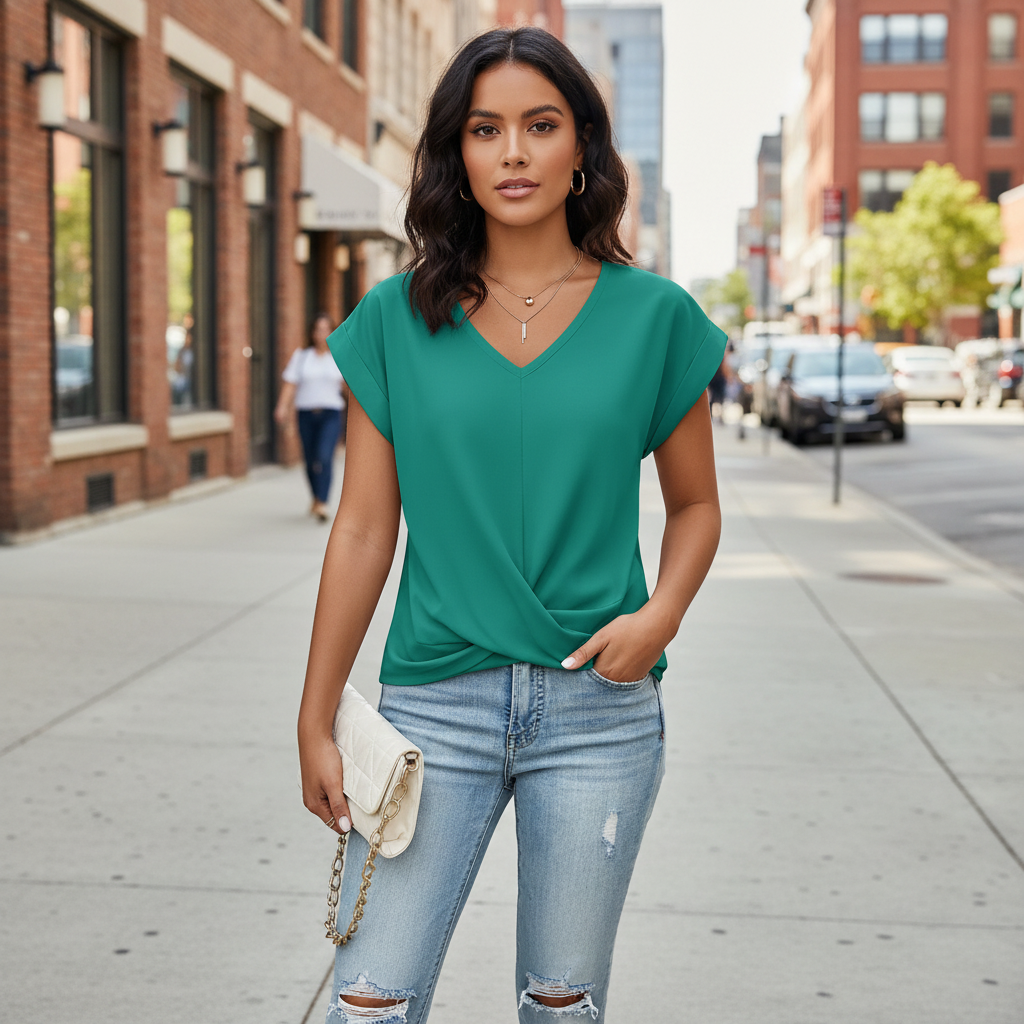 Gathered V-Neck Women's Top