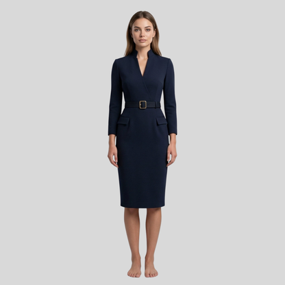 Tailored V Neck Midi Dress