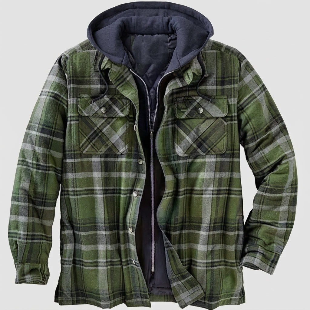 Hooded Plaid Button Front Casual Jacket