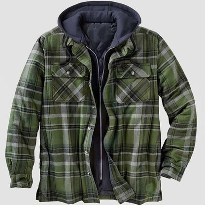 Hooded Plaid Button Front Casual Jacket