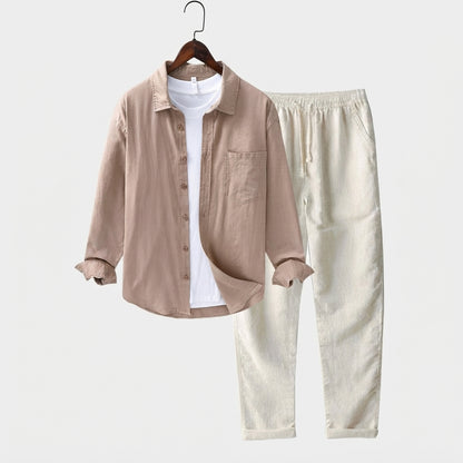 Relaxed Button Front Shirt Matching Pants Two-Piece Set