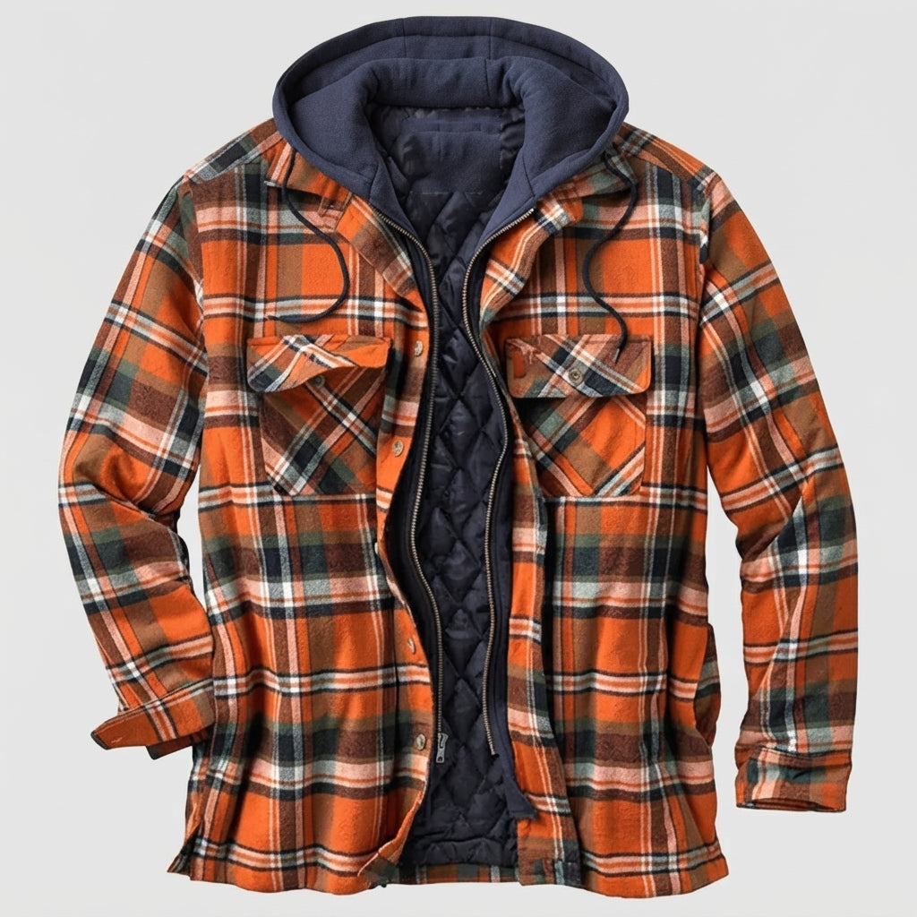 Hooded Plaid Button Front Casual Jacket