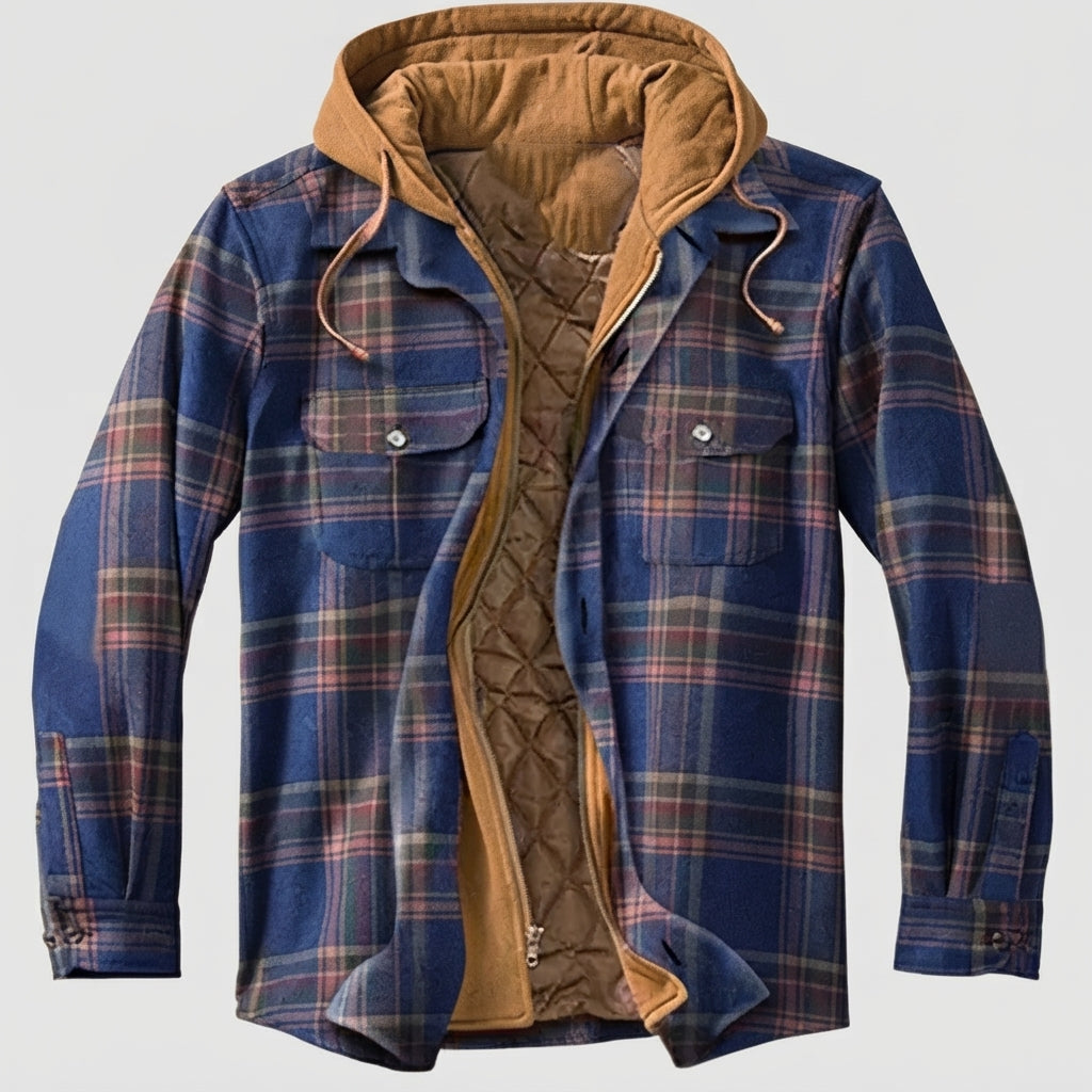 Hooded Plaid Button Front Casual Jacket