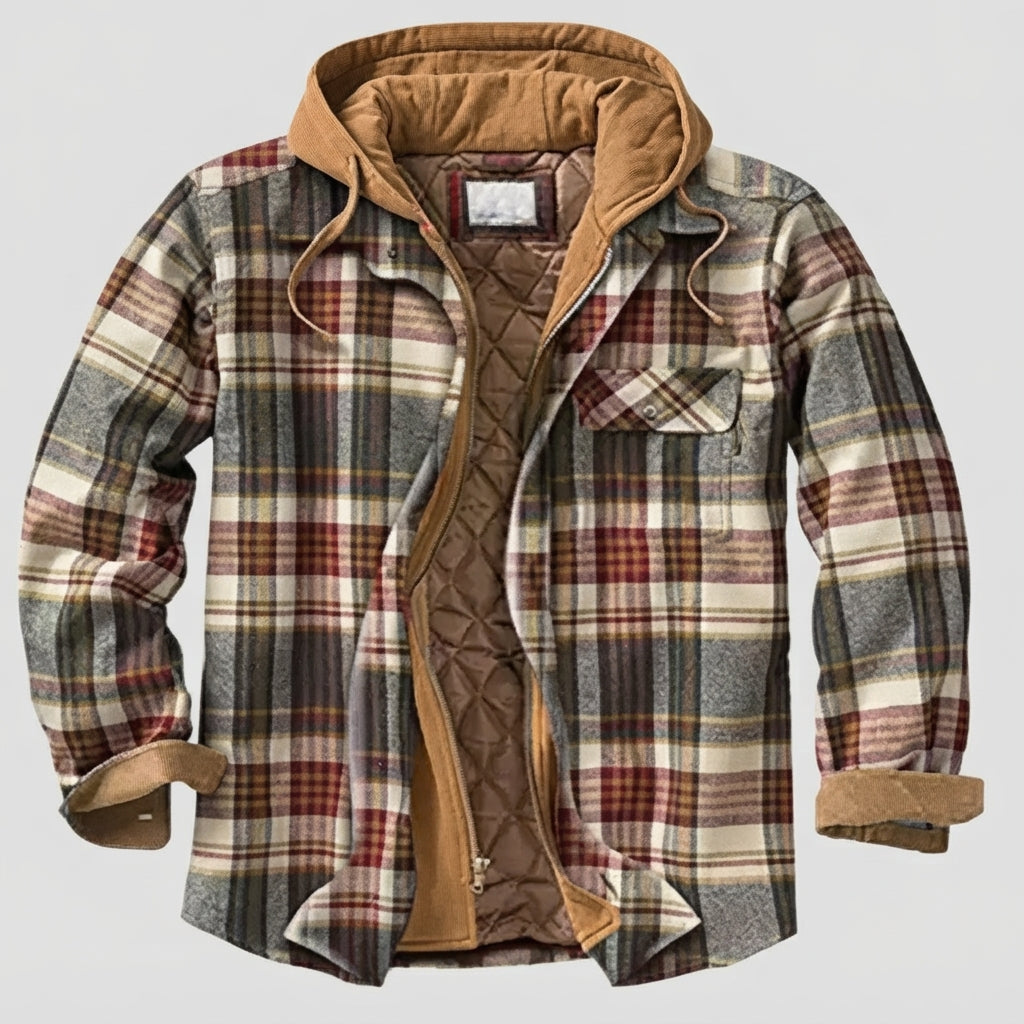 Hooded Plaid Button Front Casual Jacket