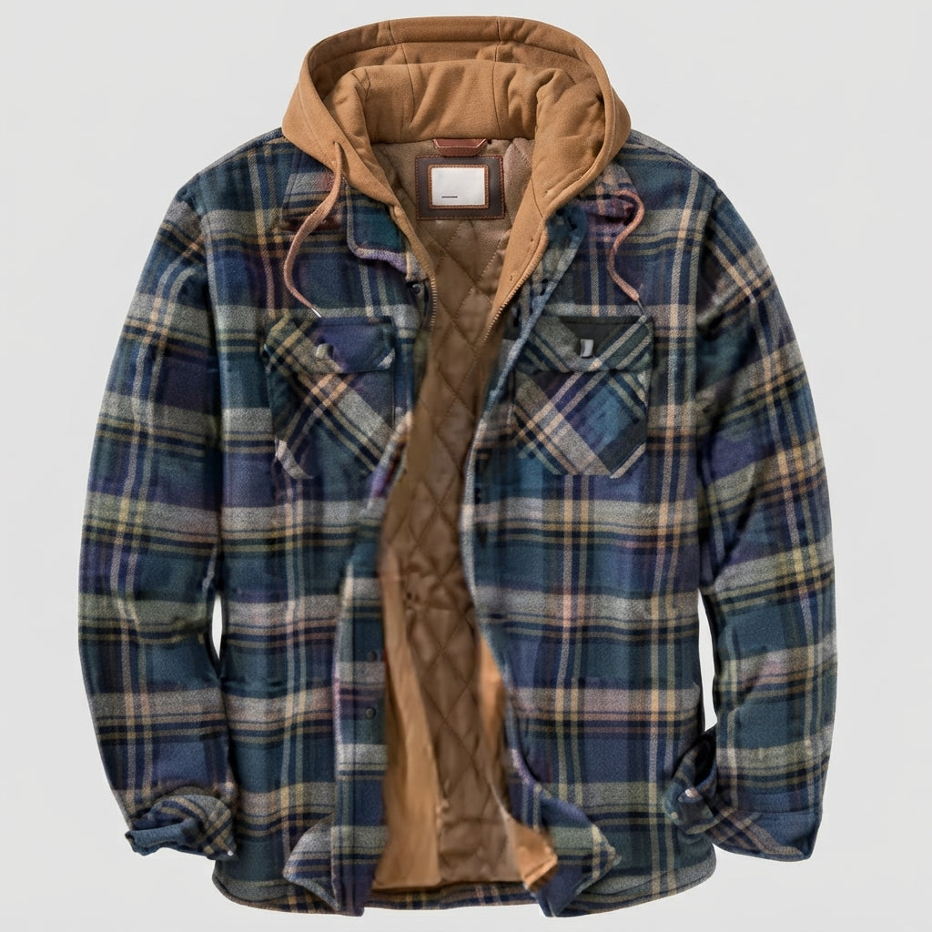 Hooded Plaid Button Front Casual Jacket