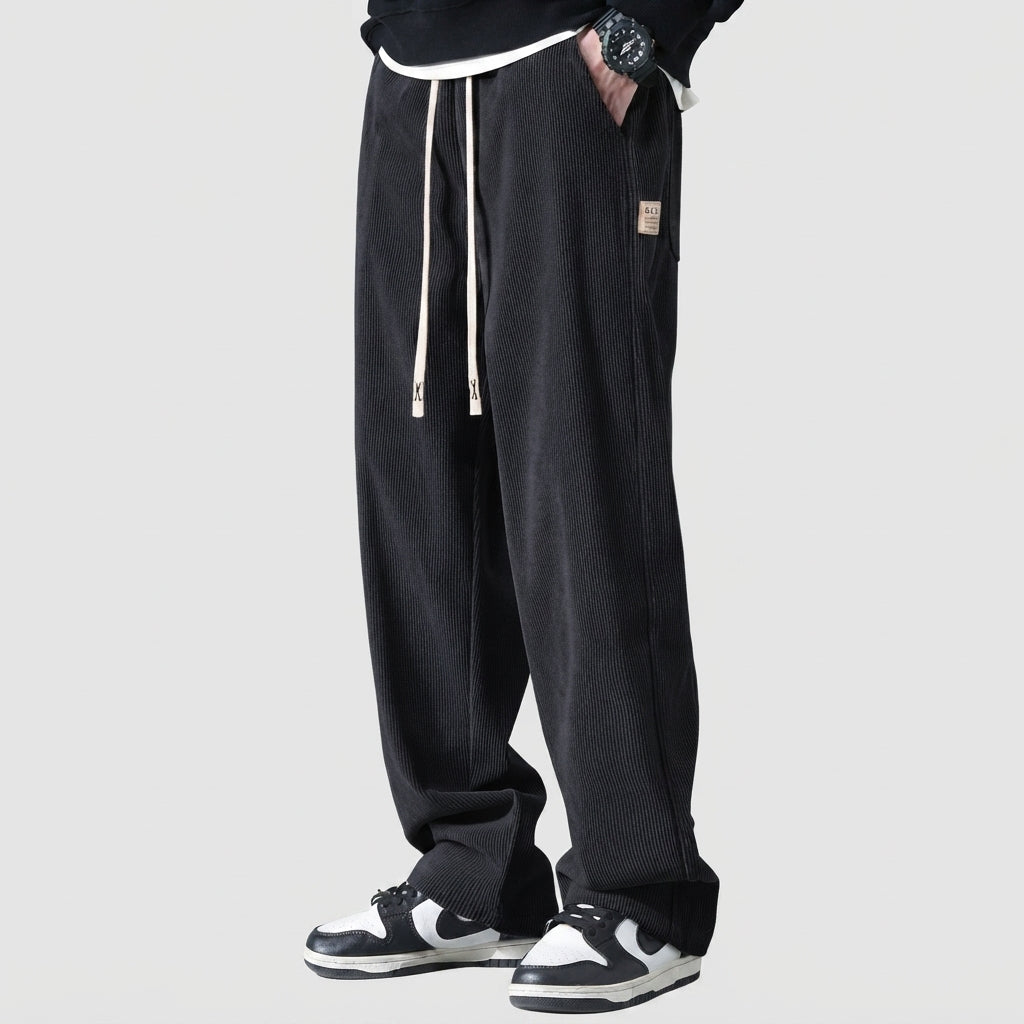 Relaxed Drawstring Wide Leg Casual Pants
