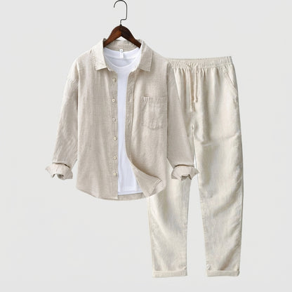 Relaxed Button Front Shirt Matching Pants Two-Piece Set