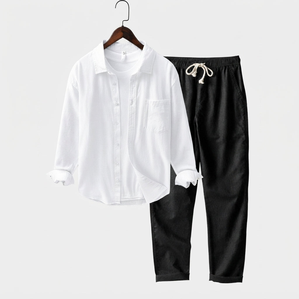Relaxed Button Front Shirt Matching Pants Two-Piece Set