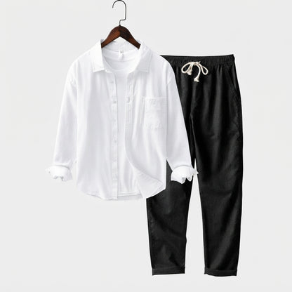 Relaxed Button Front Shirt Matching Pants Two-Piece Set