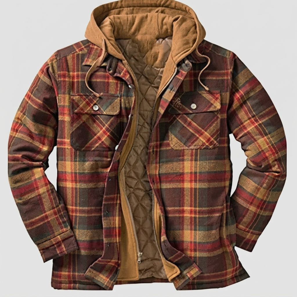 Hooded Plaid Button Front Casual Jacket