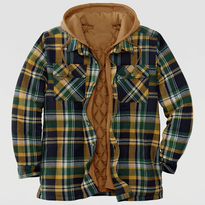 Hooded Plaid Button Front Casual Jacket