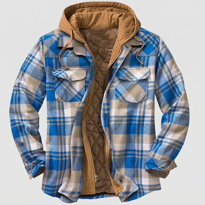 Hooded Plaid Button Front Casual Jacket