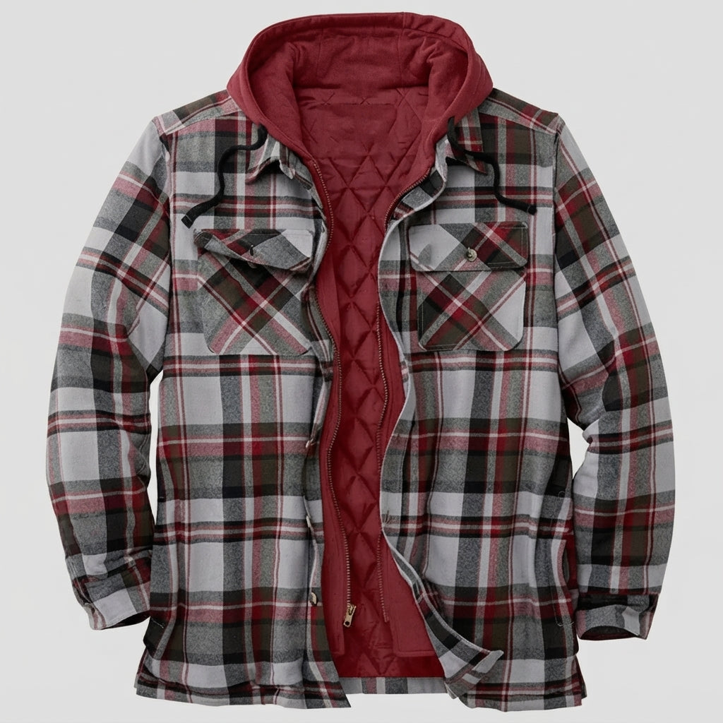 Hooded Plaid Button Front Casual Jacket