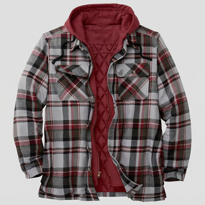 Hooded Plaid Button Front Casual Jacket