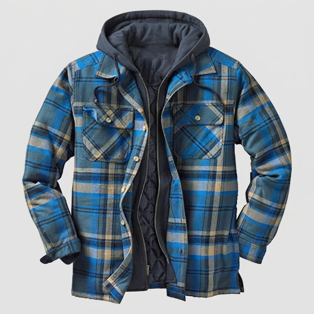 Hooded Plaid Button Front Casual Jacket