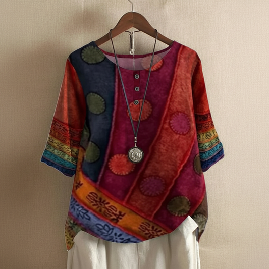 Valarie - Colorful Bohemian Patchwork Top, Lightweight & Travel Friendly 0