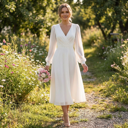 Elegant Bishop Sleeve Midi Dress