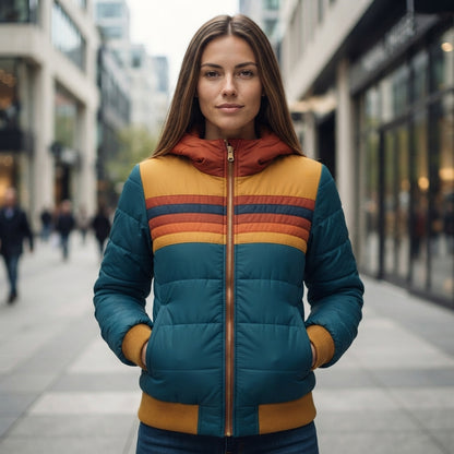 Quilted Striped Zip Front Puffer Jacket