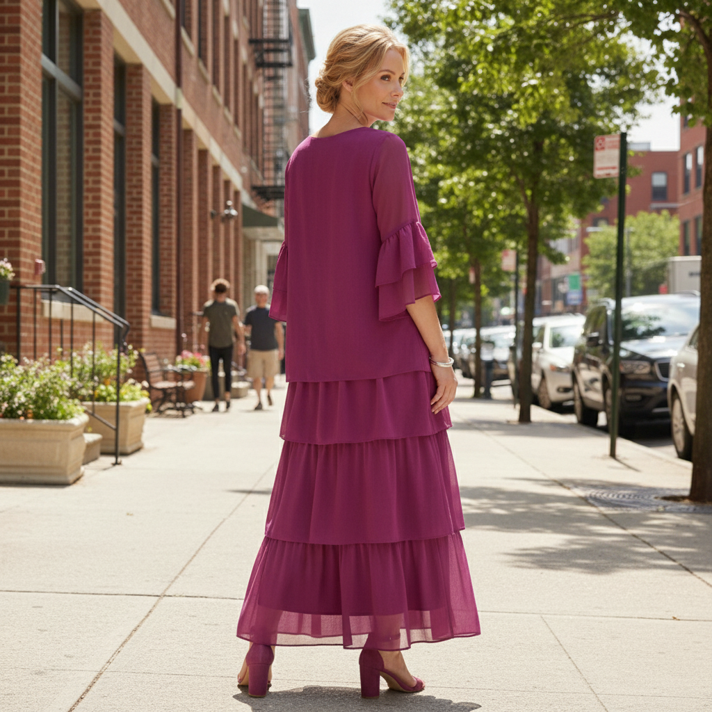 Relaxed Tiered Maxi Dress with Round Neck