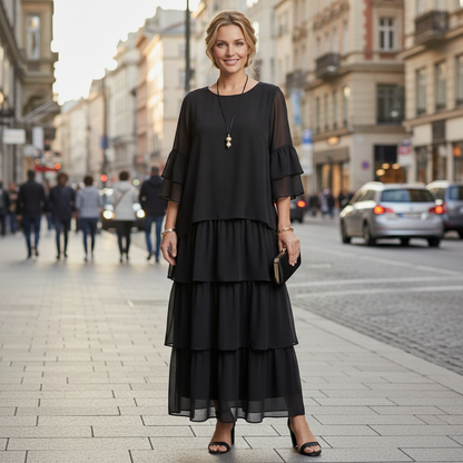 Relaxed Tiered Maxi Dress with Round Neck