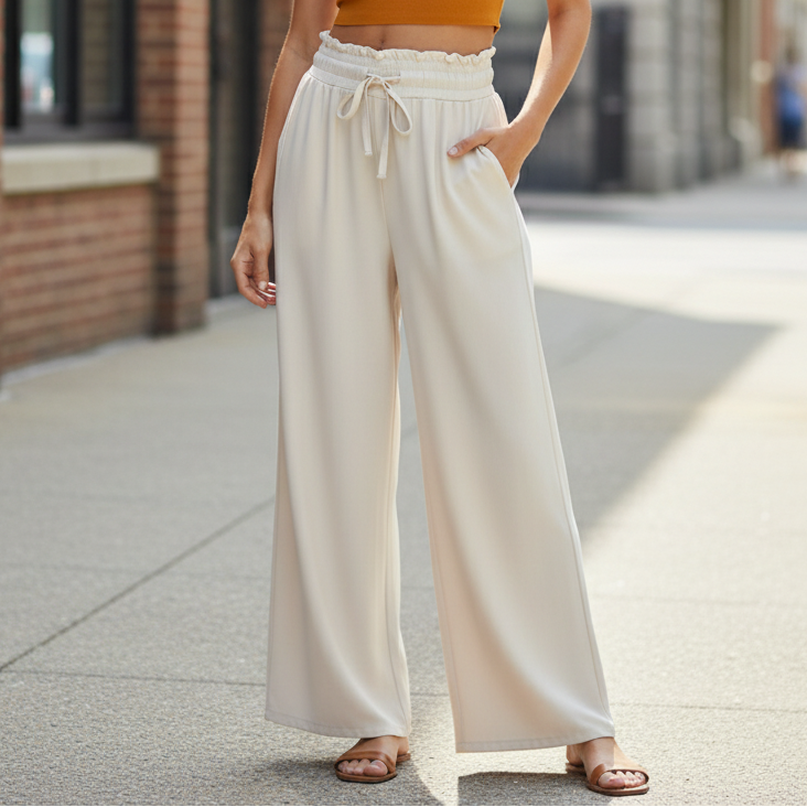 Relaxed High-Rise Palazzo Pants with Pockets