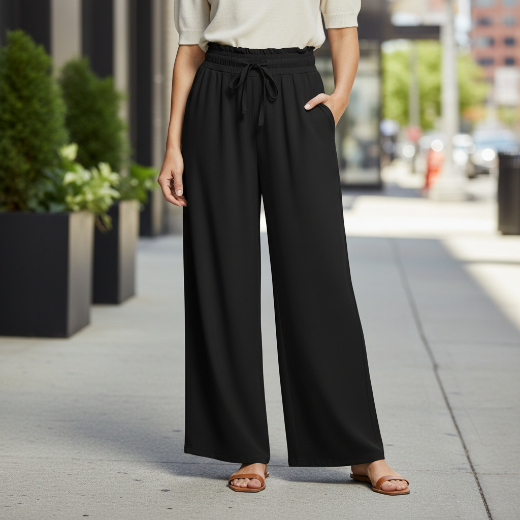 Relaxed High-Rise Palazzo Pants with Pockets