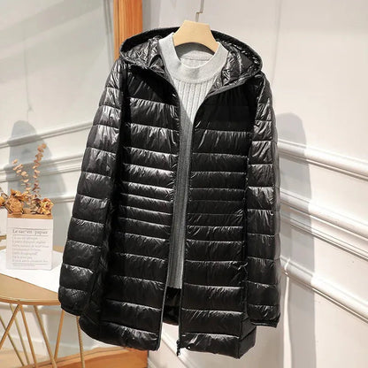 Hooded Quilted Zip Front Longline Coat