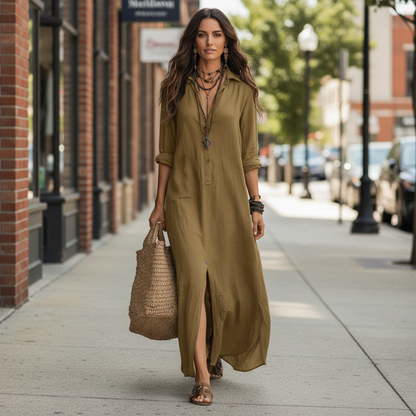 Ankle-Length Shirt Dress With Quarter Sleeves