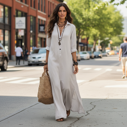 Ankle-Length Shirt Dress With Quarter Sleeves