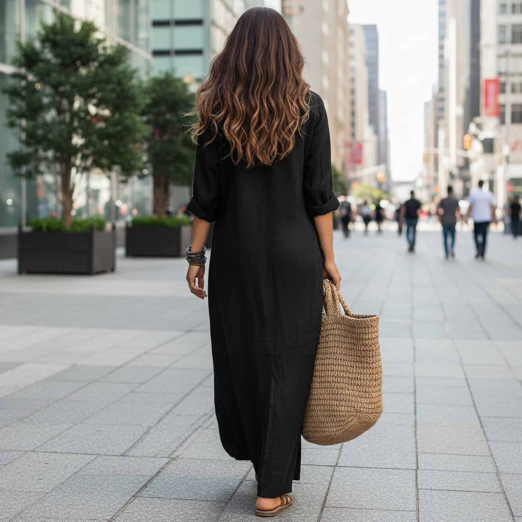 Ankle-Length Shirt Dress With Quarter Sleeves