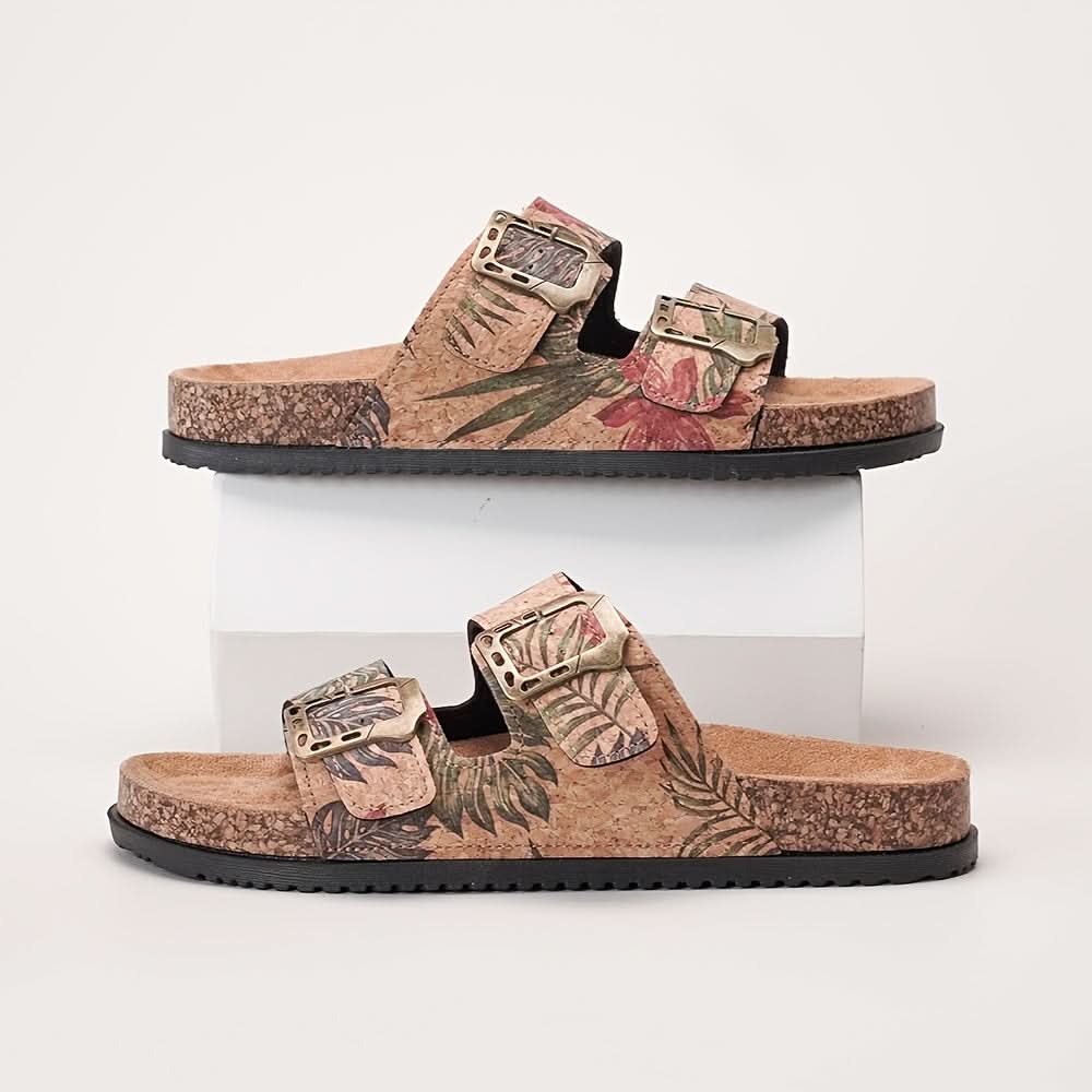 Double Buckle Footbed Slide Sandals