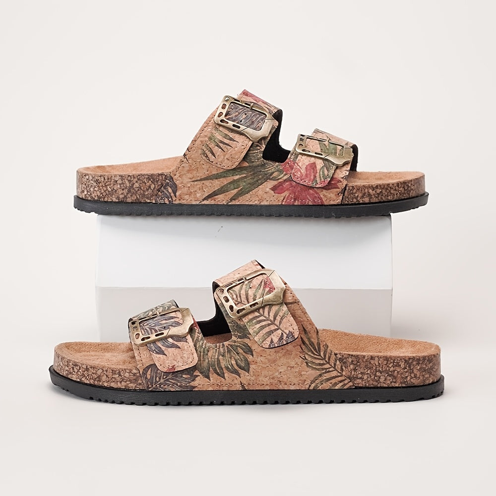 Double Buckle Footbed Slide Sandals