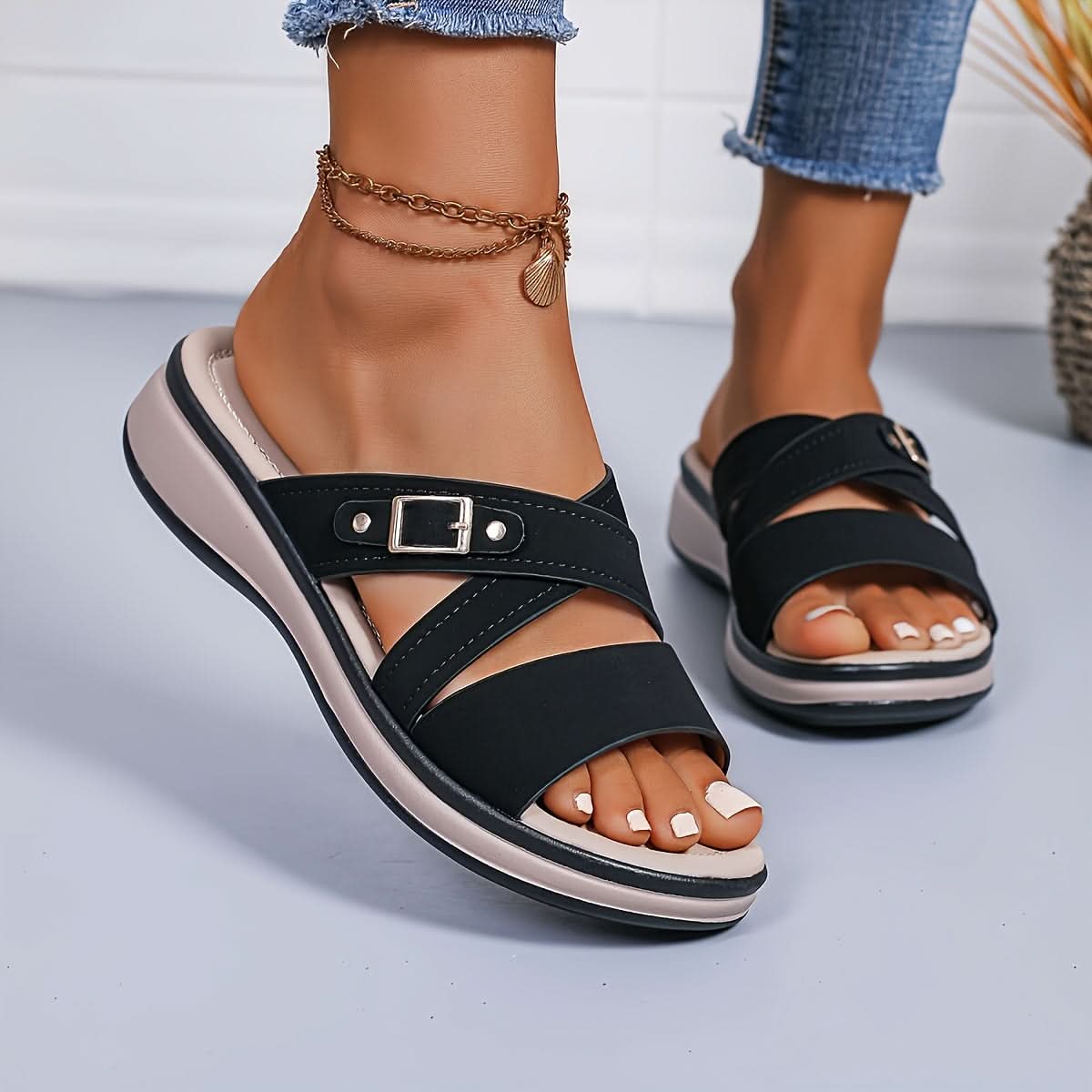 Cross Strap Comfort Slide Sandals