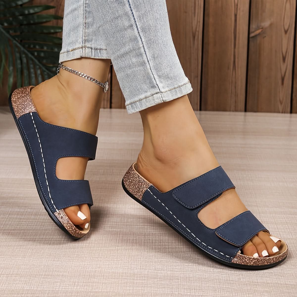 Arch Support Double Strap Slide Sandals