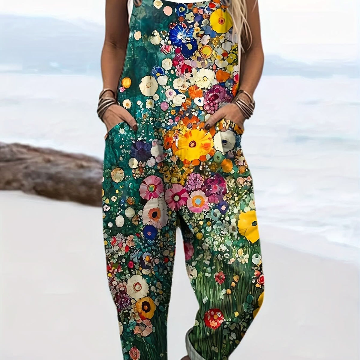Floral Suspender Casual Jumpsuit Relaxed Garden Style