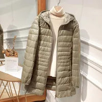 Hooded Quilted Zip Front Longline Coat