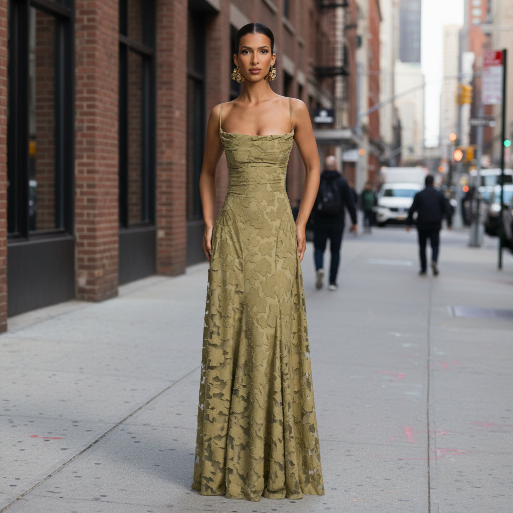 Flared Maxi Dress with Fitted Bodice