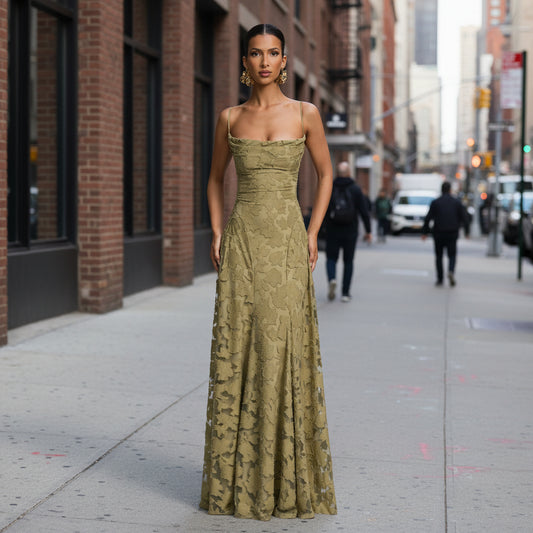 Flared Maxi Dress with Fitted Bodice