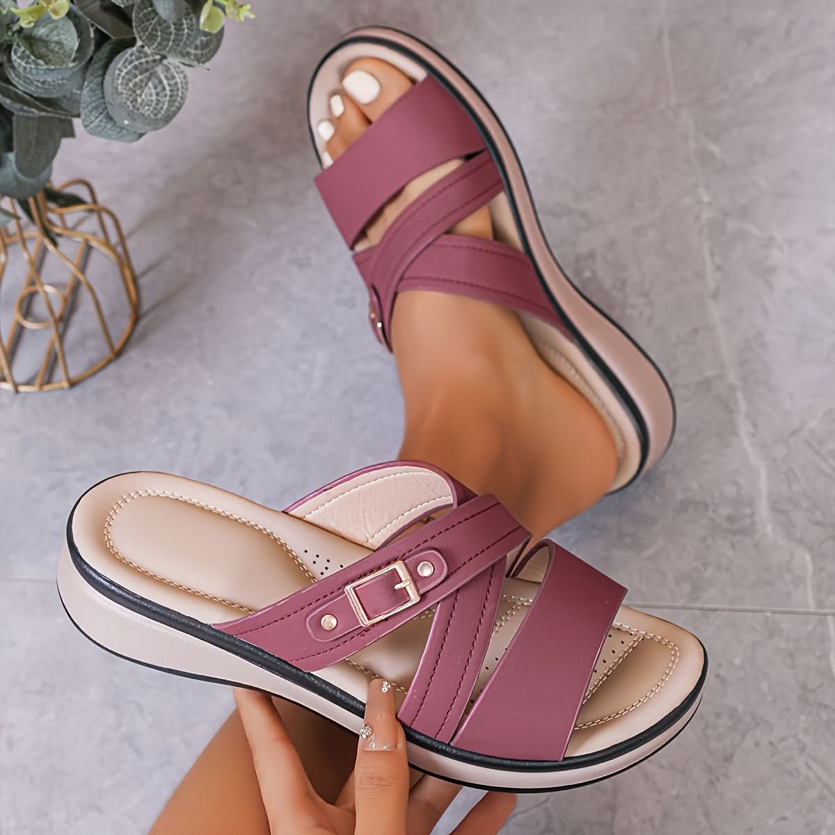 Cross Strap Comfort Slide Sandals