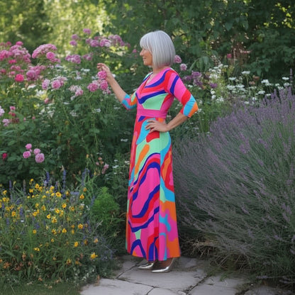 Abstract Print V Neck Maxi Dress