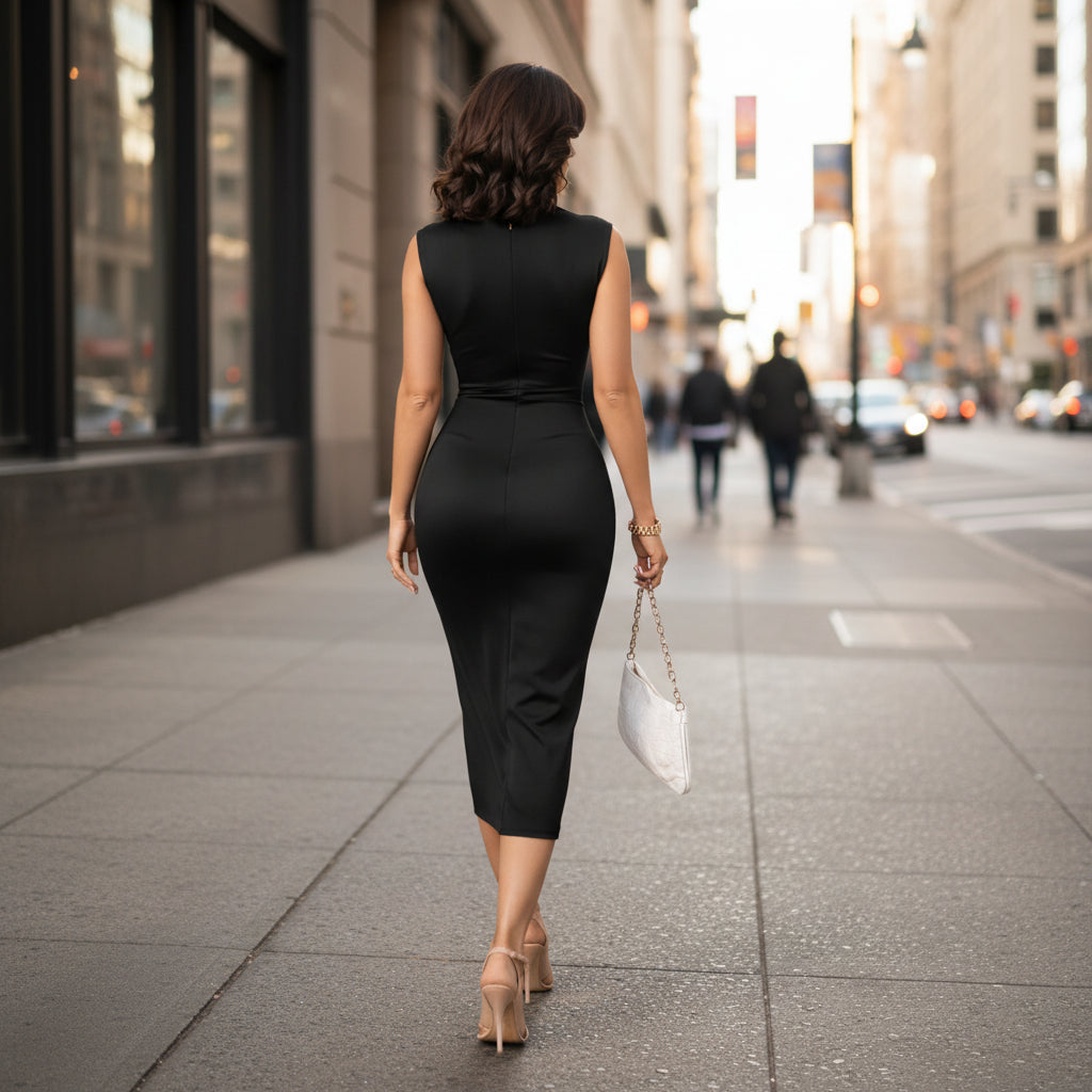 Sleeveless V-Neck Midi Dress