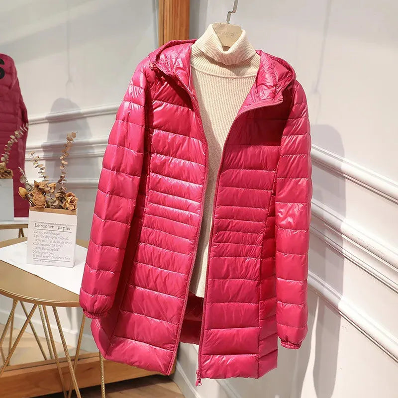 Hooded Quilted Zip Front Longline Coat