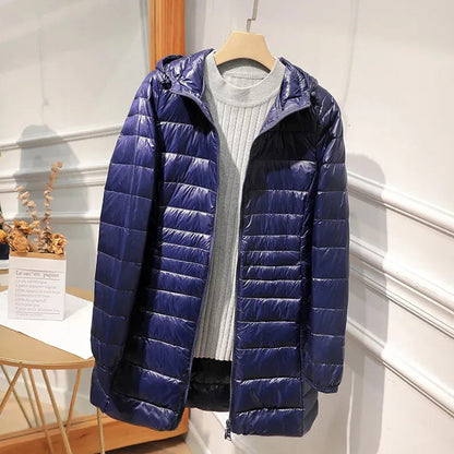 Hooded Quilted Zip Front Longline Coat