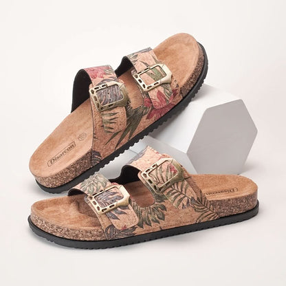 Double Buckle Footbed Slide Sandals