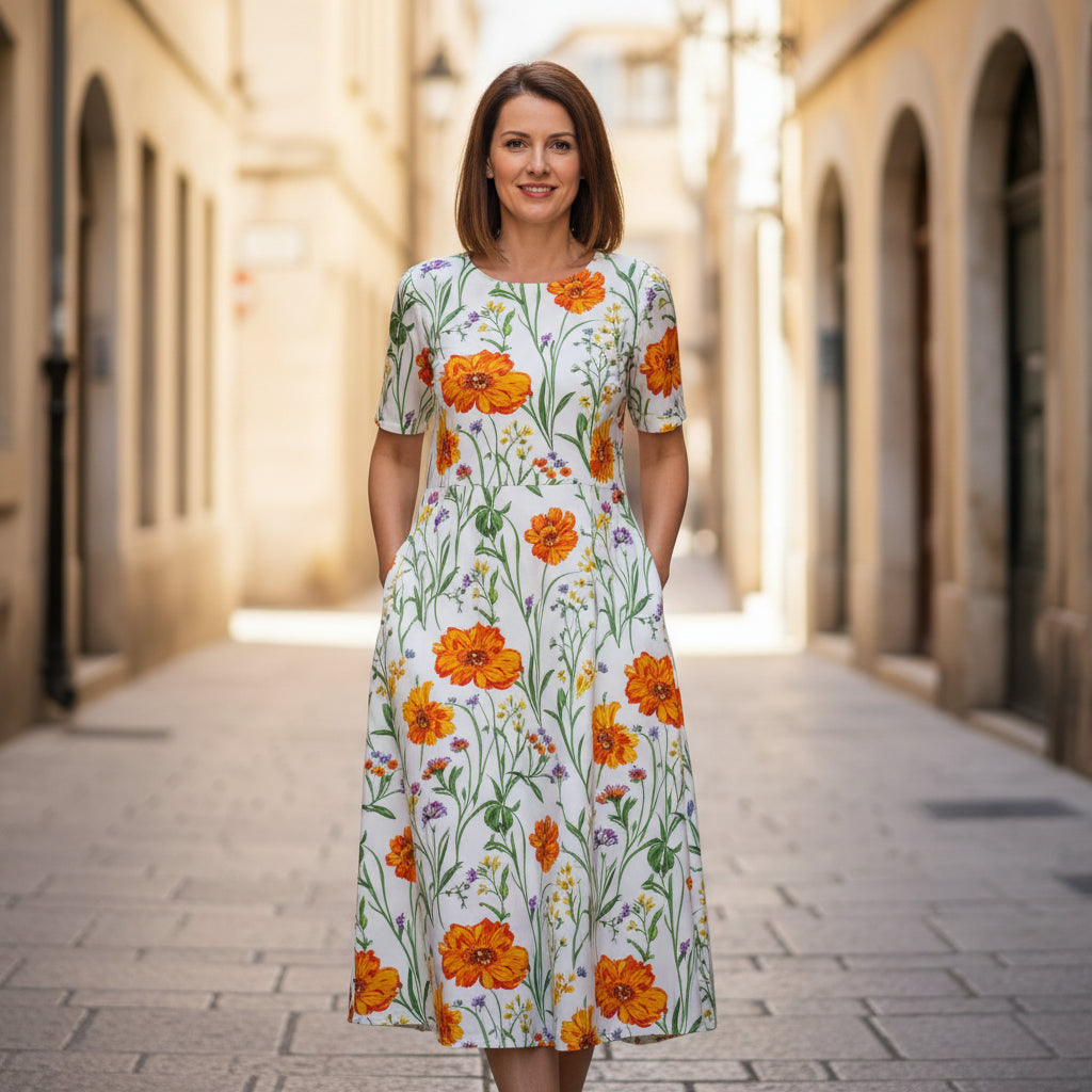 Floral Print V-Neck Midi Dress