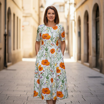 Floral Print V-Neck Midi Dress