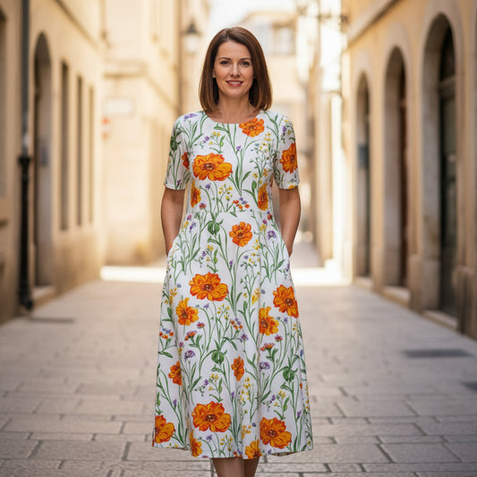 Floral Print V-Neck Midi Dress
