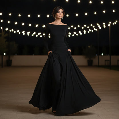 Long Sleeve Draped Maxi Dress