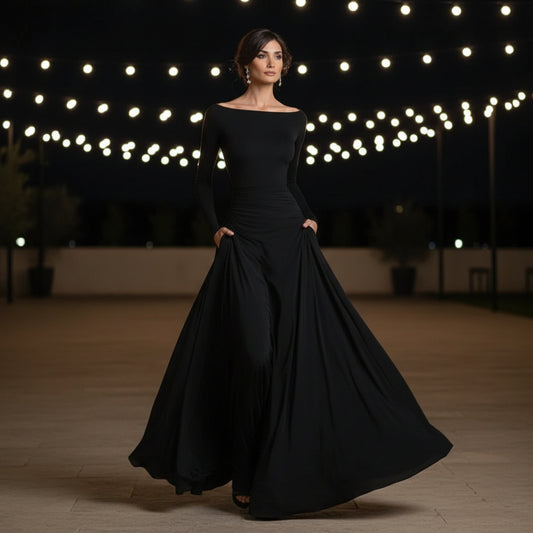Long Sleeve Draped Maxi Dress