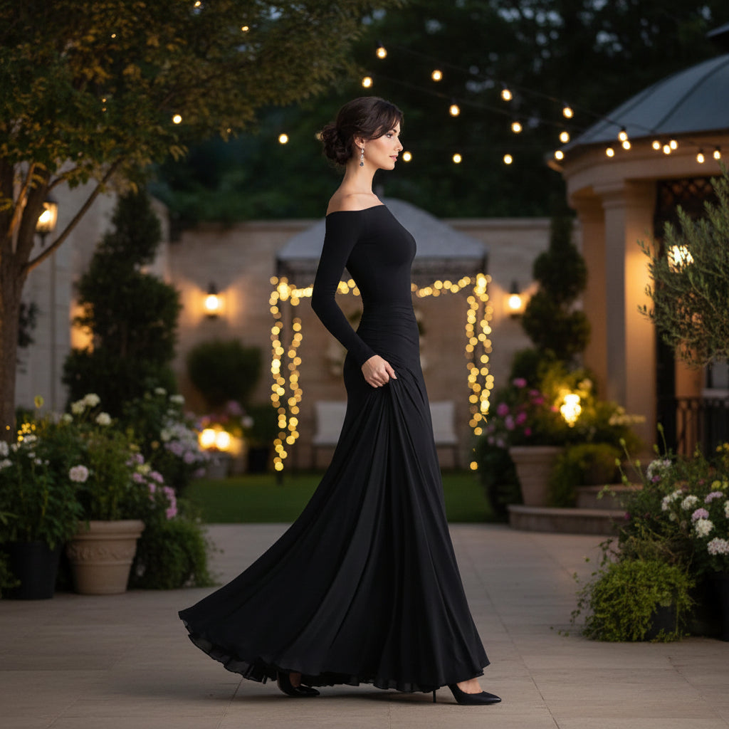 Long Sleeve Draped Maxi Dress